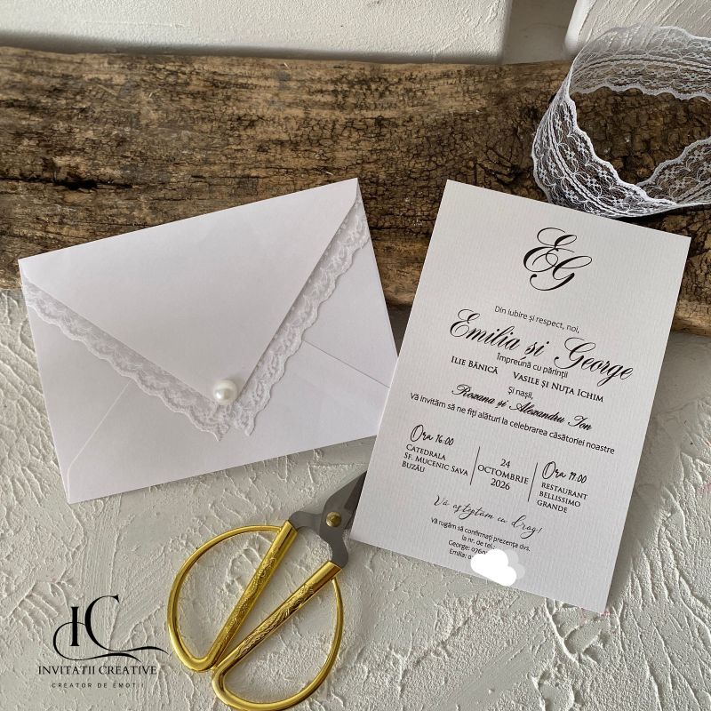 Invitatie de Nunta Boema Plic cu Dantela - imagine 4