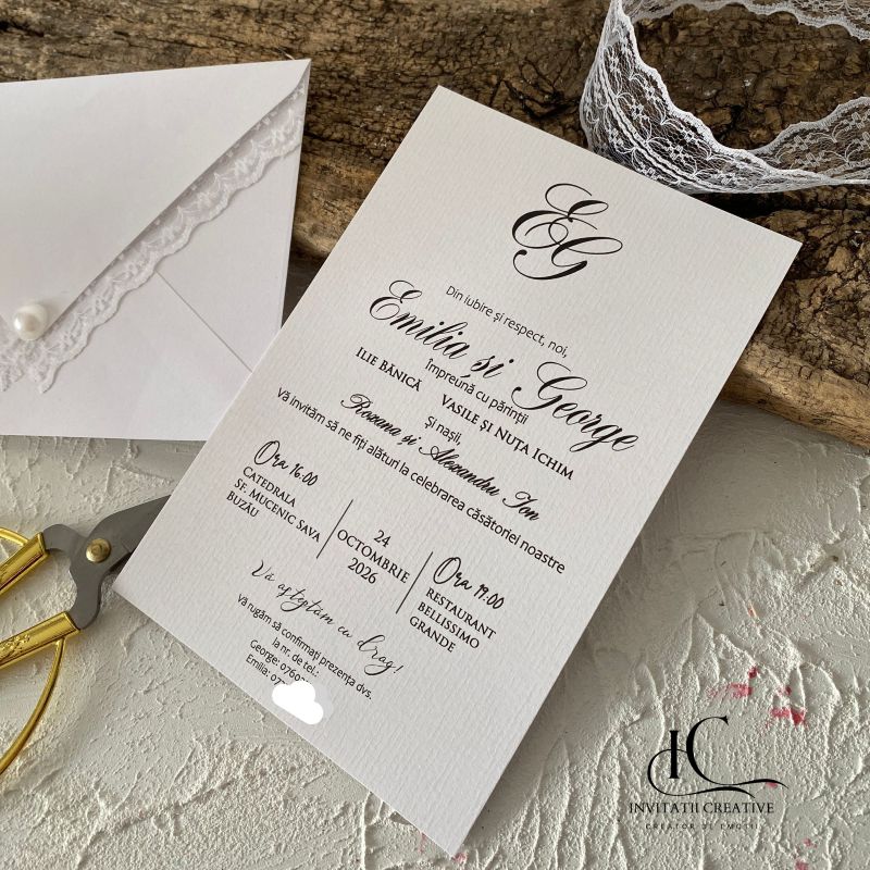 Invitatie de Nunta Boema Plic cu Dantela - imagine 5