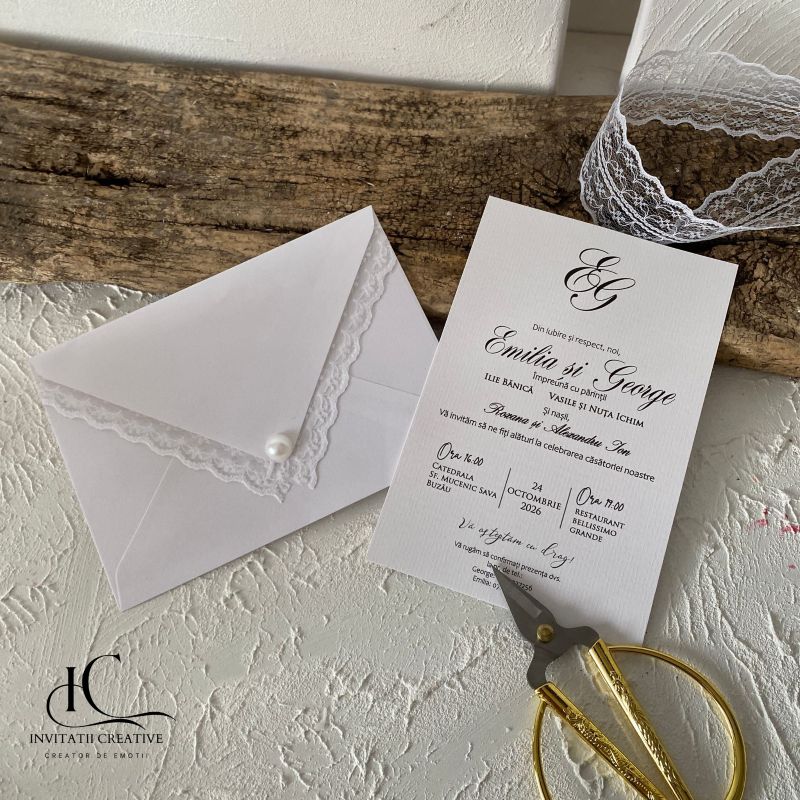 Invitatie de Nunta Boema Plic cu Dantela - imagine 6