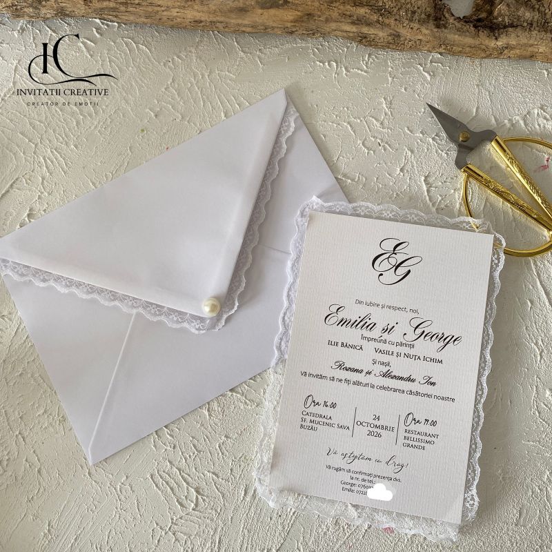 Invitatie de Nunta Boema cu Dantela In Love With Lace