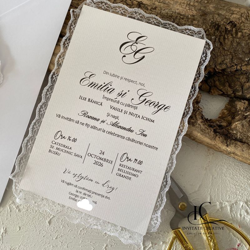 Invitatie de Nunta Boema cu Dantela In Love With Lace - imagine 4