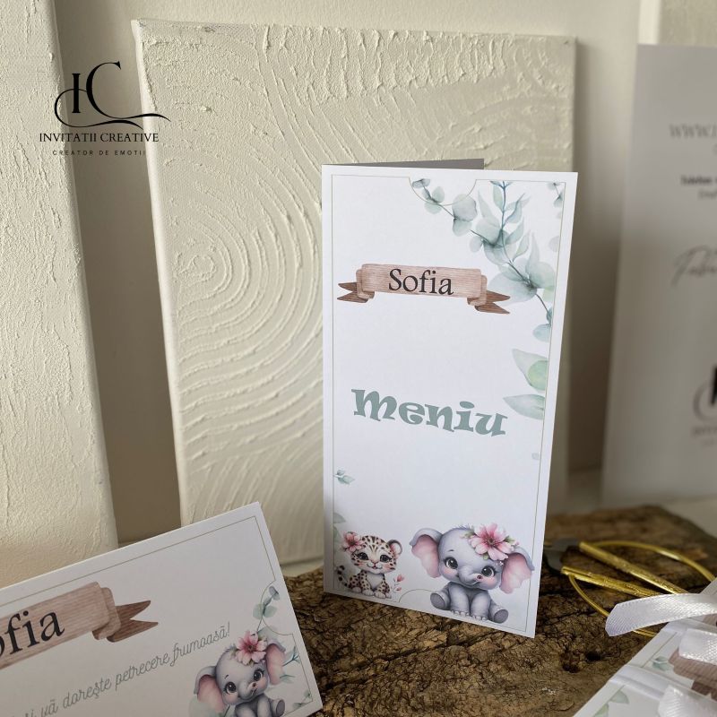 Meniu Botez Jungle Fetita cu Ghepard si Elefantel Dragalas