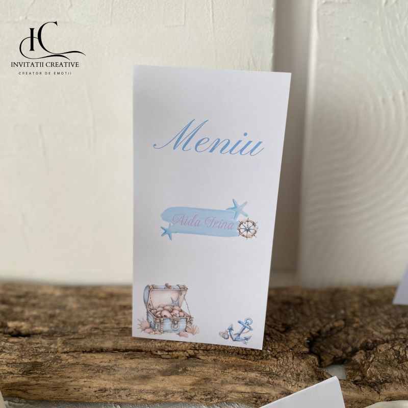 Meniu Botez tematica Maritima Watercolor Treasure Chest
