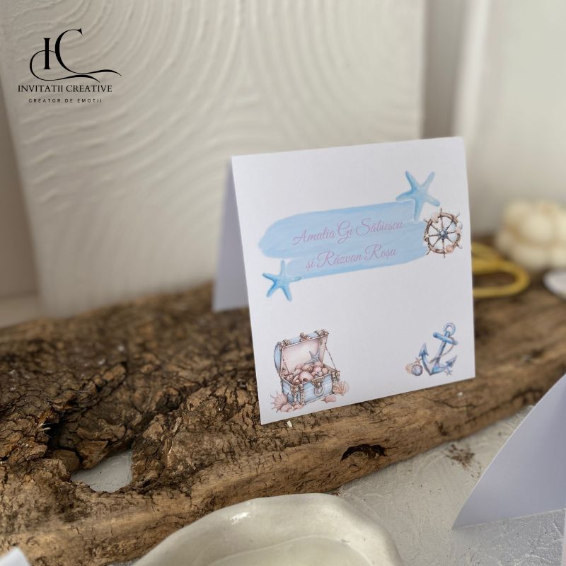 Place Card tematica Maritima Watercolor Treasure Chest