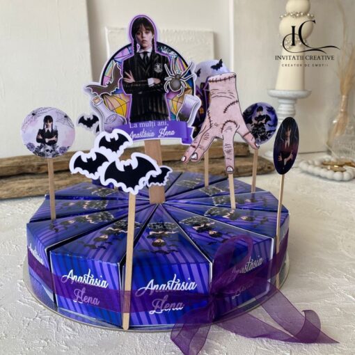 Set Topper Cutiute Felie Tort Personalizat Wendesday