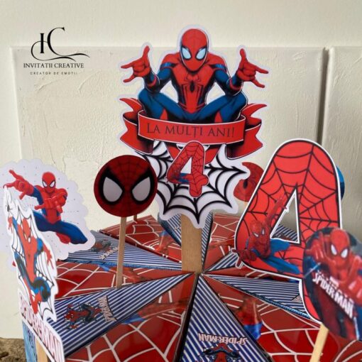 Set Toppere Cutii Felie Tort Tematica Spiderman