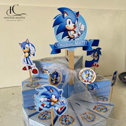 Alternative view of Set Topper Cutiute Felie Tort Personalizat Ariciul Sonic