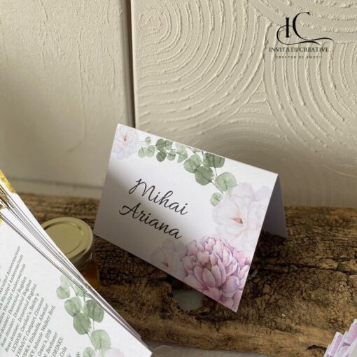 Placecard Nunta Model Floral Pastel Roz Lila