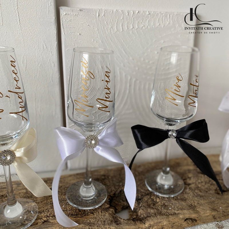 Set 4 pahare miri si nasi personalizate cu nume minimalist - imagine 3