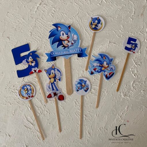 Set Topper Cutiute Felie Tort Personalizat Ariciul Sonic