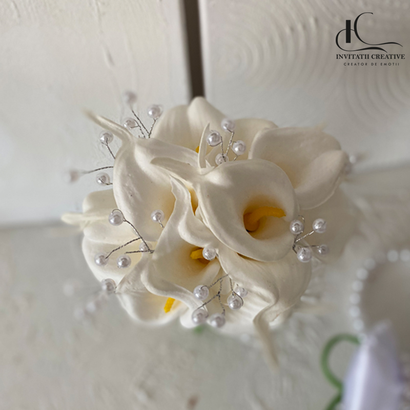 Buchet Mireasa sau Nasa Elegant cu Cale si Perle - imagine 2