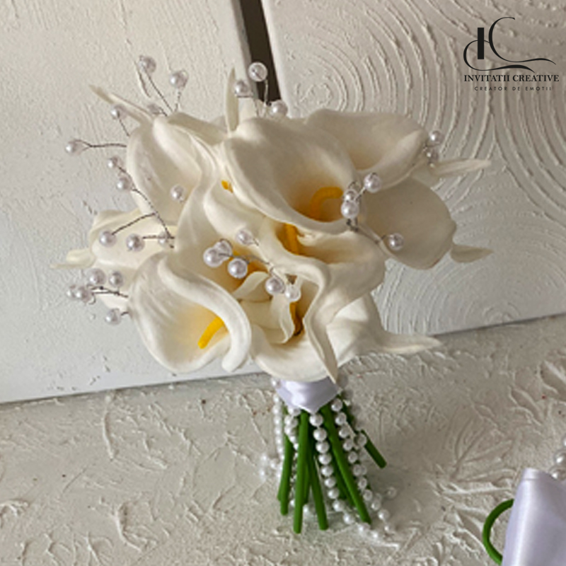 Buchet Mireasa sau Nasa Elegant cu Cale si Perle - imagine 3