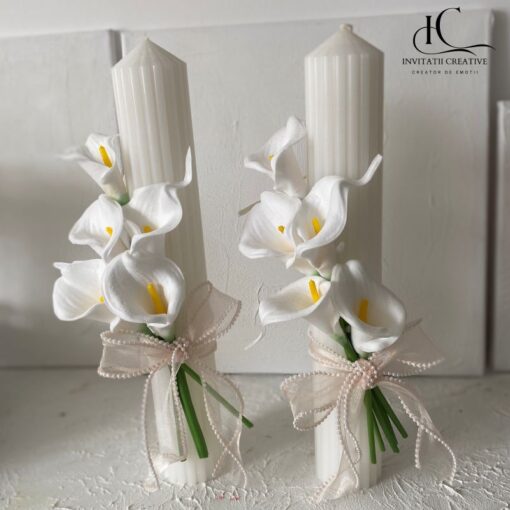 Set 2 Lumanari Nunta Elegant cu Cale Diafane