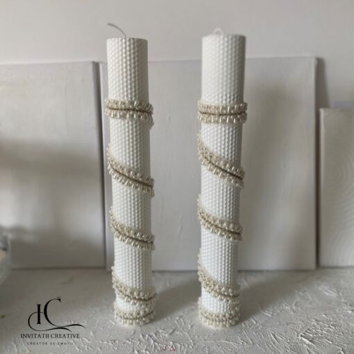 Set 2 Lumanari Nunta Fagure Elegant cu perle Infinity Love