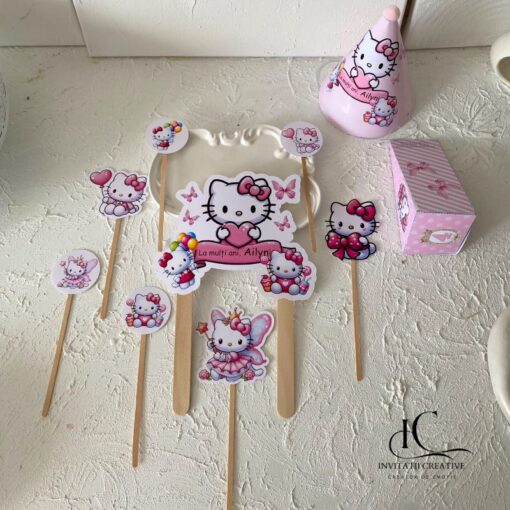 Alternative view of Set Topper Cutiute Felie Tort Personalizat Hello Kitty