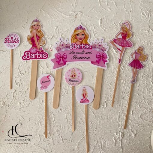 Set Topper Cutiute Felie Tort Personalizat Barbie