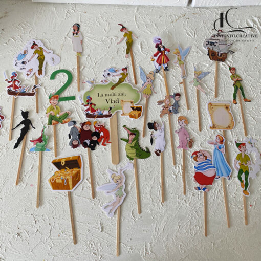 Set Topper Cutiute Felie Tort Personalizat Peter Pan Story