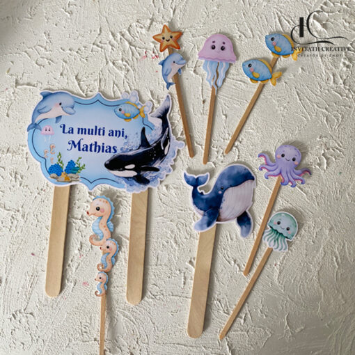 Set Topper Cutiute Felie Tort Personalizat Animale Marine