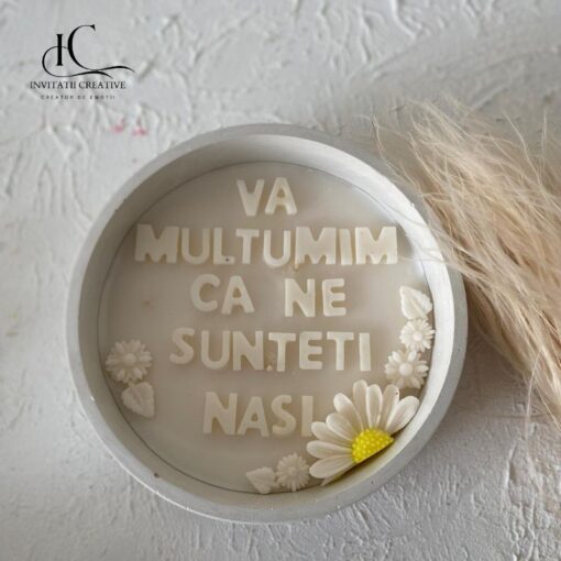 Lumanare Personalizata cu Mesaj Va multumim ca ne sunteti Nasi