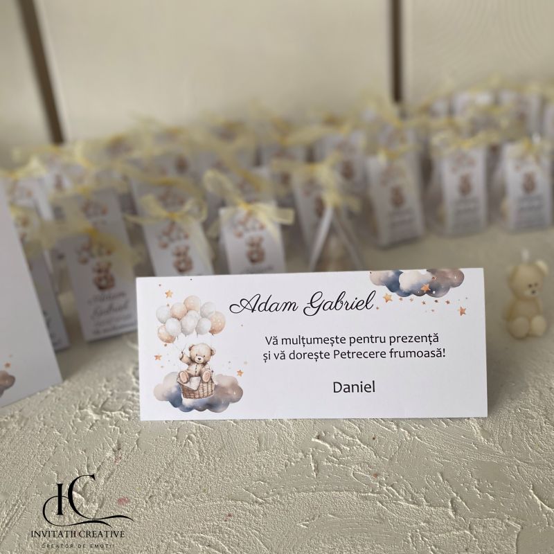 Plic de bani Botez cu Ursulet in Cos cu Baloane Crem Pastel