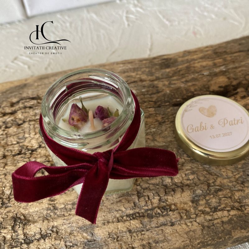 Marturie Lumanare 45g cu Minirose si Funda Catifea - imagine 5
