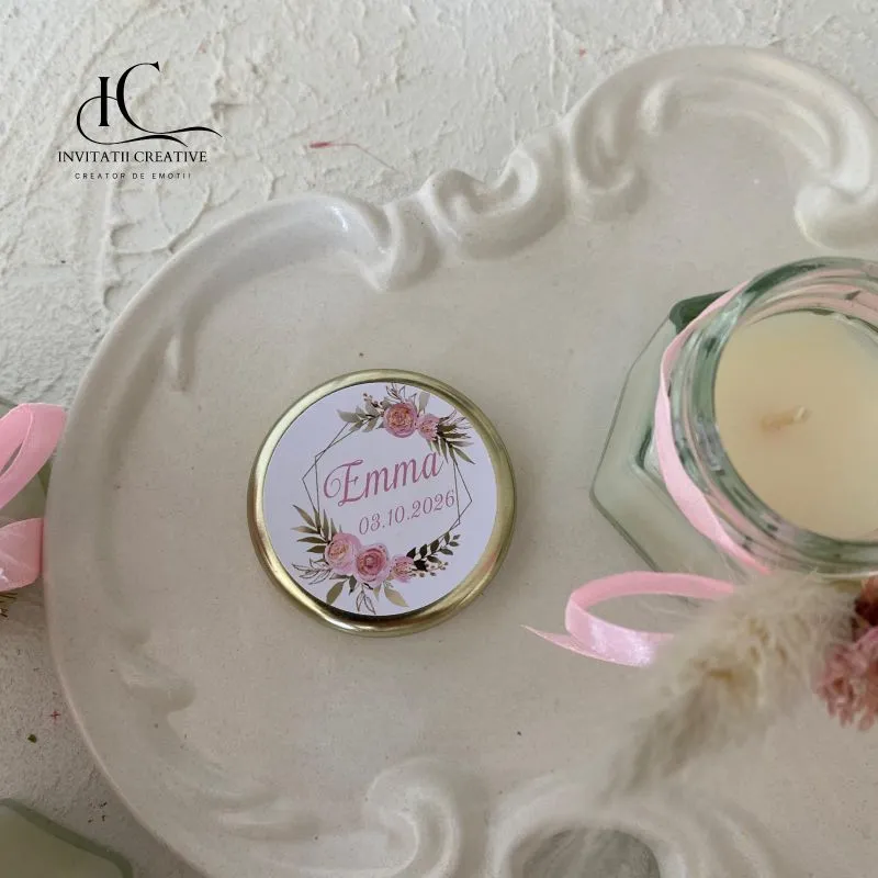 Eticheta Eleganta cu Motiv Floral Roz Pal - imagine 2
