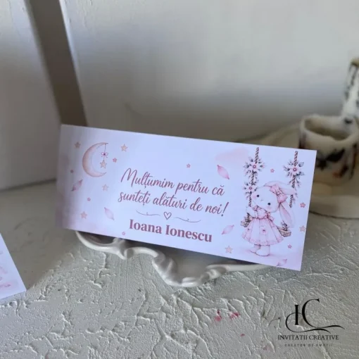 Plic de Bani Iepuras Dragalas in Decor cu flori roz si Luna