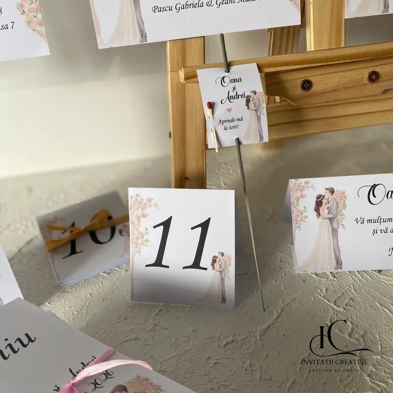 Numar de Masa Nunta cu Miri Eleganti si Flori Pastel